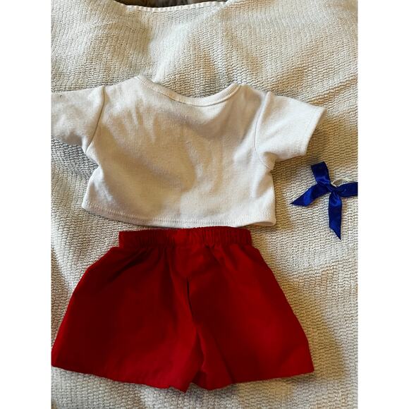 Build A Bear Workshop White Flag T-Shirt & Red Short Bow Bear Clothing Set - Picture 2 of 8